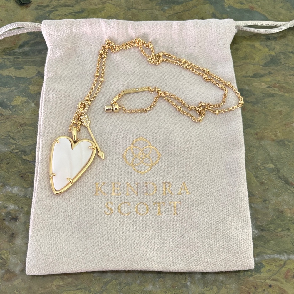 Kendra Scott Gold Necklace with White Heart Pendant